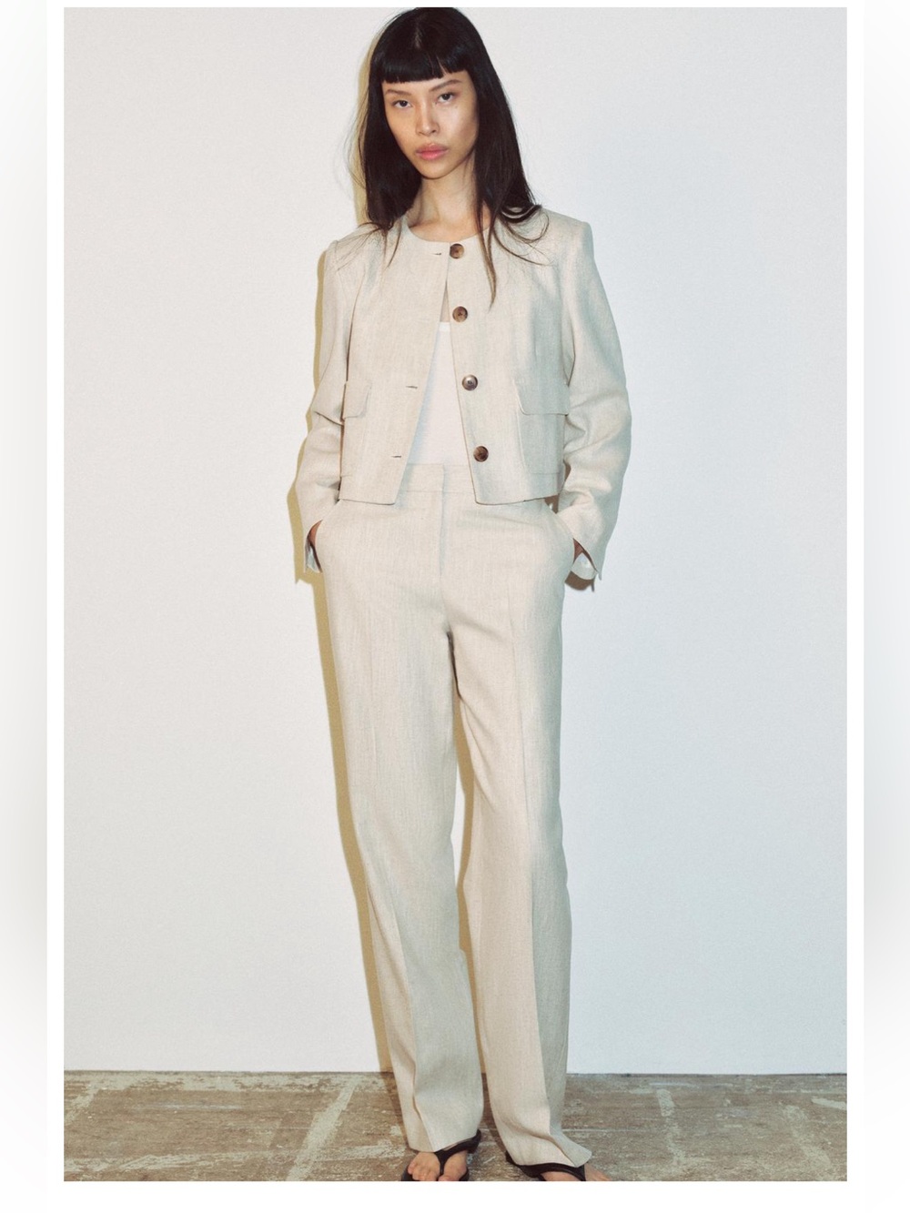 Zara Rustic Fabric Cream Dress Pants